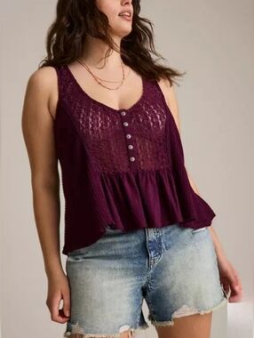 NWT torrid Festi 0 Purple Henley Scoop Tank 3643-CR